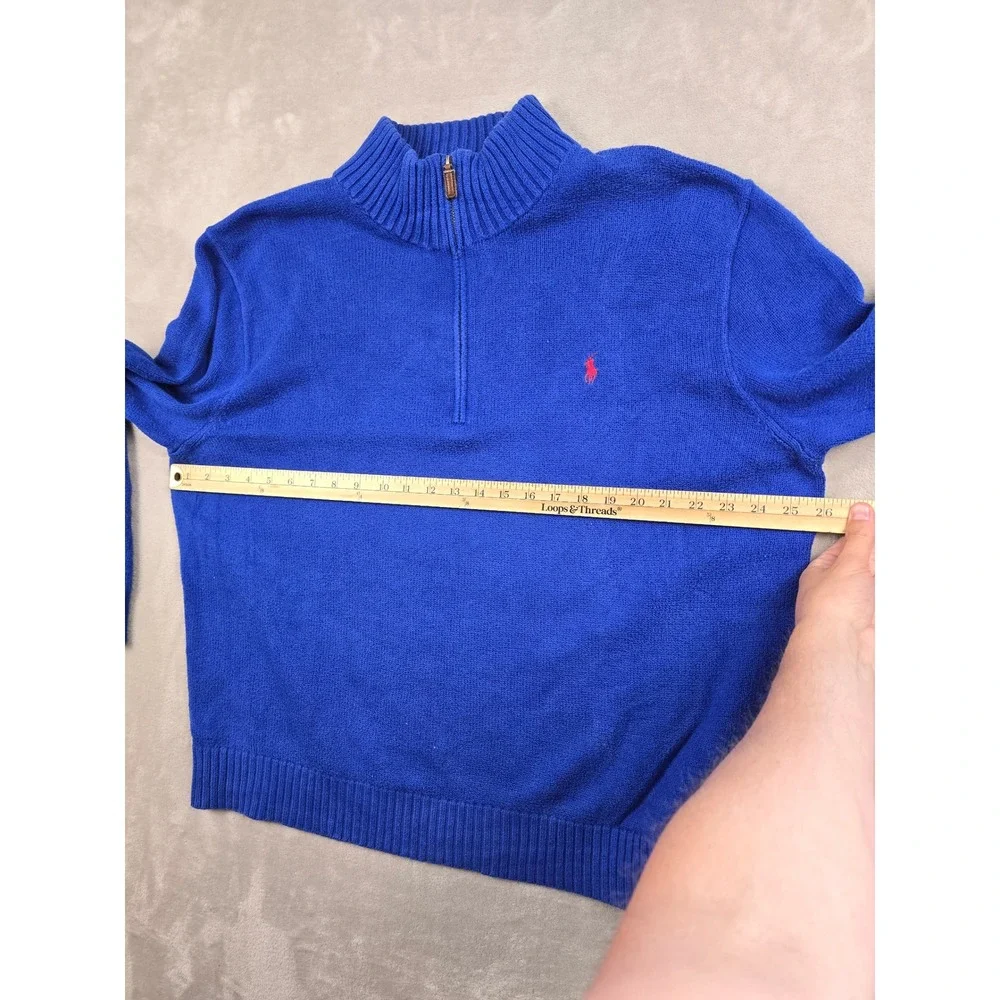 Polo Ralph Lauren Quarter Zip Sweater Mens XXL Blue Cotton Knit Red Pony Logo